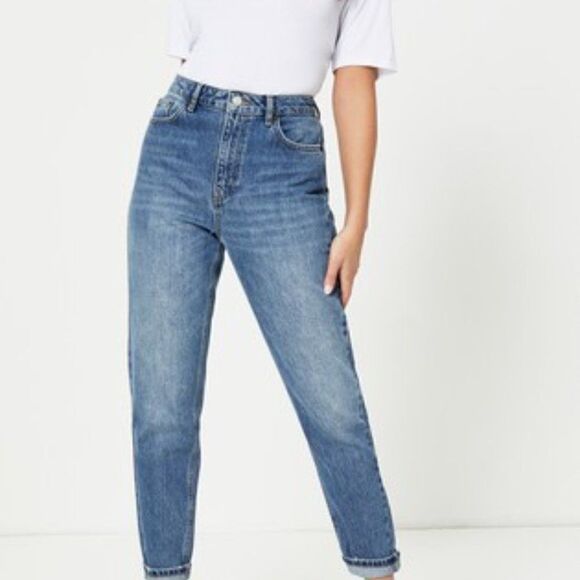 Topshop High Waist Mom Jeans in Medium Blue Wash, Size 28 - Picture 1 of 10